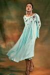 Buy_Shilpi Gupta_Blue Organic Rayon Embroidery Round Floral Dress _at_Aza_Fashions
