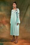 Shilpi Gupta_Blue Organic Rayon Embroidery Round Floral Dress _Online_at_Aza_Fashions