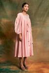 Shop_Shilpi Gupta_Pink Silk Chanderi Embroidery Square Neck Dress _at_Aza_Fashions