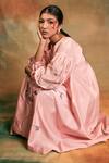 Buy_Shilpi Gupta_Pink Silk Chanderi Embroidery Square Neck Dress _Online_at_Aza_Fashions