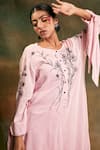 Shilpi Gupta_Pink Organic Rayon Embroidery Round Kurta And Palazzo Set _Online_at_Aza_Fashions