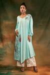 Buy_Shilpi Gupta_Blue Organic Rayon V Neck Embroidered Kurta And Palazzo Set_at_Aza_Fashions