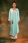 Shop_Shilpi Gupta_Blue Organic Rayon V Neck Embroidered Kurta And Palazzo Set_at_Aza_Fashions