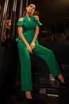 Buy_Label Deepika Nagpal_Green 23% Viscose, 3% Elastane, Luxury Heavy Cold Shoulder Blazer And Pant Set _at_Aza_Fashions