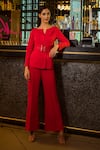 Buy_Label Deepika Nagpal_Red 23% Viscose, 3% Elastane, Luxury Heavy Crepe Wide Neck Blazer And Pant Set _at_Aza_Fashions