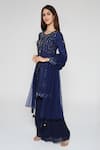 Buy_Bha sha_Blue Kurta  Dupion Silk Embroidered Mirror Tie-up Prachi Short Sharara Set _Online_at_Aza_Fashions
