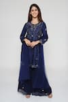 Bha sha_Blue Kurta  Dupion Silk Embroidered Mirror Tie-up Prachi Short Sharara Set _Online_at_Aza_Fashions