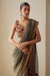 Mimamsaa_Blue Saree Tissue Woven Floral V Neck With Sleeveless Blouse  _Online_at_Aza_Fashions