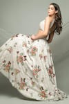 Buy_Prevasu_Ivory Sequins, Thread, Cut Beads And Mirror Halter Floral Embroidered Lehenga Set _at_Aza_Fashions