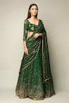 Buy_Prevasu_Green Georgette Hand Embroidered Zardozi Plunge Round Lehenga Set _at_Aza_Fashions