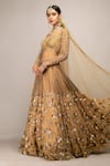 Shop_Prevasu_Gold Net Hand Embroidered Sequins And Cut Beads Plunge V Neck Bridal Lehenga Set _at_Aza_Fashions