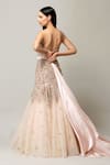 Shop_Prevasu_Pink Gown Net/tulle Embroidery Cherry Blossom Embellished With Belt  _at_Aza_Fashions