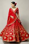 Buy_Prevasu_Red Dupatta Georgette, Lehenga And Blouse Raw Deewani Embroidered Bridal Set _at_Aza_Fashions