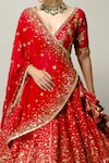 Buy_Prevasu_Red Dupatta Georgette, Lehenga And Blouse Raw Deewani Embroidered Bridal Set _Online_at_Aza_Fashions