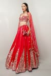 Buy_Prevasu_Red Dupatta Net, Lehenga And Blouse Blended Dilruba Embroidered Bridal Set _at_Aza_Fashions