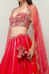Prevasu_Red Dupatta Net, Lehenga And Blouse Blended Dilruba Embroidered Bridal Set _Online_at_Aza_Fashions