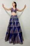 Buy_Prevasu_Blue Raw Silk Sequins V Neck Laila Embroidered Lehenga With Blouse _at_Aza_Fashions