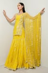 Buy_Prevasu_Yellow Kurta And Lehenga Blended Tussar Embroidery Sequin Roshni Set  _at_Aza_Fashions