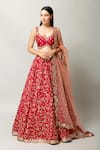Buy_Prevasu_Pink Dupatta Net/tulle, Lehenga And Blouse Raw Shehnaz Embroidered Bridal Set _at_Aza_Fashions