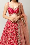 Prevasu_Pink Dupatta Net/tulle, Lehenga And Blouse Raw Shehnaz Embroidered Bridal Set _Online_at_Aza_Fashions
