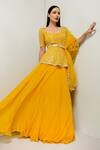 Buy_Prevasu_Yellow Belt Silk, Dupatta Organza, Lehenga And Peplum Suryamukhi Kurta Set _at_Aza_Fashions