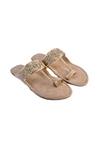 Buy_Preet Kaur_Beige Embroidery, Cut Work Suede Kolhapuri Sandals_at_Aza_Fashions