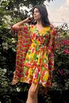 Buy Nikasha Yellow 100% Cotton Banana Fruit Tree Print And Stitch Details V Neck Kaftan at Aza Fashions Buy_Nikasha_Yellow 100% Cotton Banana Fruit Tree Print And Stitch Details V Neck Kaftan _at_Aza_Fashions