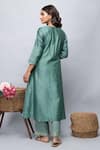 Shop_Kalakaari By Sagarika_Green Cotton, Chanderi Silk, Kota Doria Threadwork Leaf Neck Kurta Set_at_Aza_Fashions