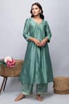 Buy_Kalakaari By Sagarika_Green Cotton, Chanderi Silk, Kota Doria Threadwork Leaf Neck Kurta Set_Online_at_Aza_Fashions