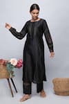 Buy_Kalakaari By Sagarika_Black Cotton, Chanderi Silk Metallic Stripes Round Kurta And Pant Set_at_Aza_Fashions