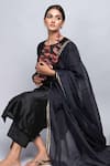 Shop_Kalakaari By Sagarika_Black Cotton, Chanderi Silk Metallic Stripes Round Kurta And Pant Set_Online_at_Aza_Fashions