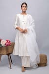 Buy_Kalakaari By Sagarika_White Chanderi Silk Threadwork Notched Kurta Set_at_Aza_Fashions