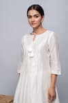 Shop_Kalakaari By Sagarika_White Chanderi Silk Threadwork Notched Kurta Set_Online_at_Aza_Fashions