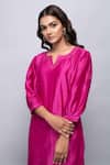 Shop_Kalakaari By Sagarika_Pink Chanderi Silk, Cotton Gota Patti, Embroidery Puffed Sleeve Kurta And Pant Set_Online_at_Aza_Fashions