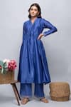 Buy_Kalakaari By Sagarika_Blue Cotton, Chanderi Silk Plain V Neck Kurta And Pant Set _at_Aza_Fashions