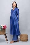 Buy_Kalakaari By Sagarika_Blue Cotton, Chanderi Silk Plain V Neck Kurta And Pant Set _Online_at_Aza_Fashions