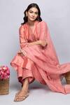 Buy_Kalakaari By Sagarika_Peach Cotton, Chanderi Silk Plain V Neck Straight Kurta Set_Online_at_Aza_Fashions