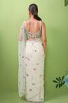 Shop_Prevasu_Off White Net/tulle Embroidery Thread Work V Neck Saree With Blouse  _at_Aza_Fashions