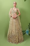Buy_Prevasu_Gold Net/tulle Mirror, Sequins, Zardozi Floral Embroidered Bridal Lehenga Set _at_Aza_Fashions