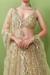 Buy_Prevasu_Gold Net/tulle Mirror, Sequins, Zardozi Floral Embroidered Bridal Lehenga Set _Online_at_Aza_Fashions