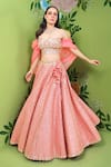 Buy_Prevasu_Coral Lehenga Raw Silk Embroidery Sequins With Strapless Blouse  _Online_at_Aza_Fashions