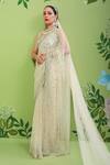 Buy_Prevasu_Off White Net/tulle Embroidery Sequins V Neck Saree With Blouse _Online_at_Aza_Fashions