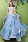 Prevasu_Blue Lehenga And Blouse Raw Silk Embroidery Geometric Bridal Set  _Online_at_Aza_Fashions