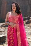 Shop Pooja Rajgarhia Gupta Pink Georgette And Organza Sweetheart Neck Printed Anarkali With Dupatta Online at Aza Fashions Shop_Pooja Rajgarhia Gupta_Pink Georgette And Organza Sweetheart Neck Printed Anarkali With Dupatta _Online_at_Aza_Fashions