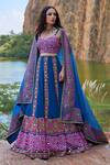 Buy_Pooja Rajgarhia Gupta_Blue Georgette And Organza Sweetheart Neck Printed Lehenga Set _Online_at_Aza_Fashions