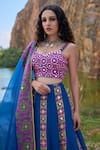 Shop_Pooja Rajgarhia Gupta_Blue Georgette And Organza Sweetheart Neck Printed Lehenga Set _at_Aza_Fashions