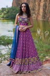 Buy_Pooja Rajgarhia Gupta_Blue Georgette And Organza Sweetheart Neck Printed Lehenga Set _at_Aza_Fashions
