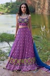 Pooja Rajgarhia Gupta_Blue Georgette And Organza Sweetheart Neck Printed Lehenga Set _Online_at_Aza_Fashions