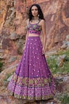 Buy_Pooja Rajgarhia Gupta_Blue Georgette And Organza Sweetheart Neck Printed Lehenga Set _Online_at_Aza_Fashions