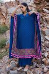 Buy_Pooja Rajgarhia Gupta_Blue Crepe V Neck Printed Kaftan Set _at_Aza_Fashions